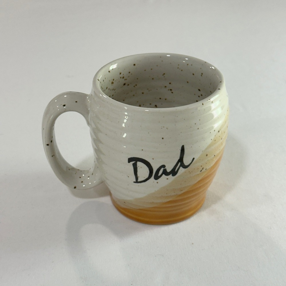 Clay in Mind Dad Mug Stoneware Pottery Hand Thrown Speckled Cream Tan 12oz 4in